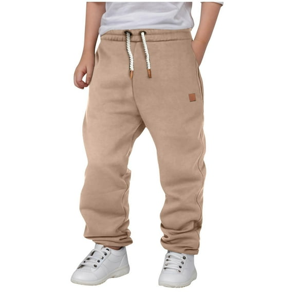Tdoqot Boys Sweatpants with Pockets- Drawstring Baggy Casual Elastic Waist Jogger Pants Khaki Size 8