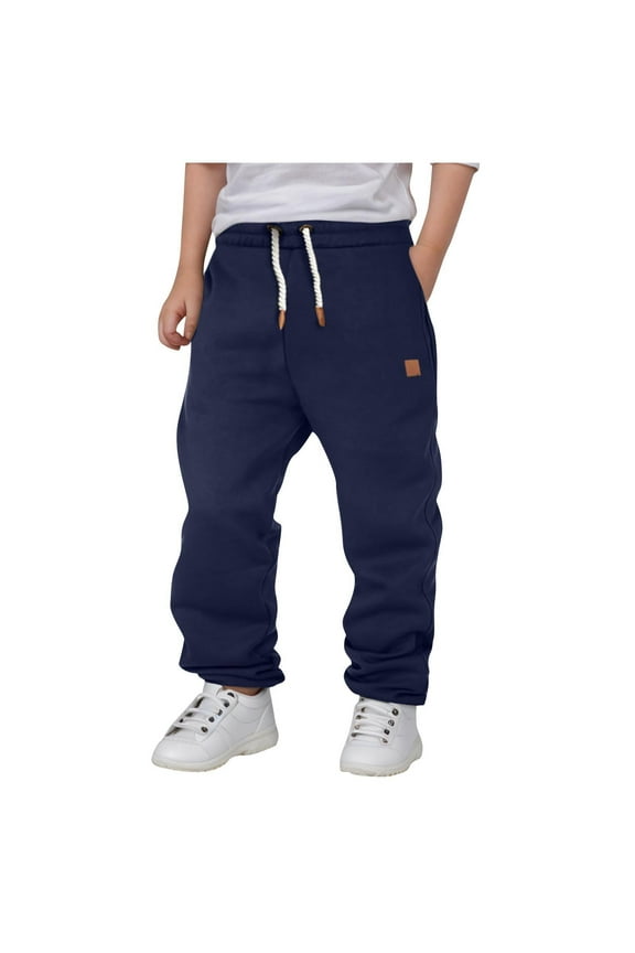 Boys Sweatpants with Pockets- Drawstring Casual Baggy Elastic Waist Jogger Pants Navy Size 4