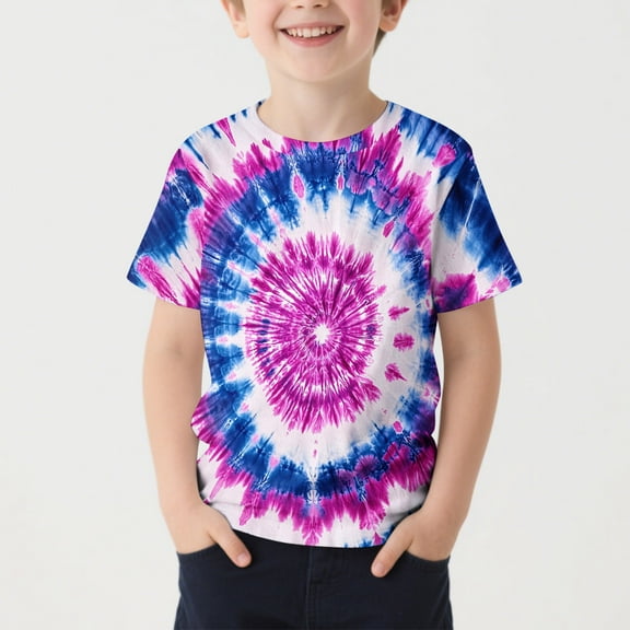 Tdoqot Boys Tie Dye T Shirts- Crewneck Fashion Short Sleeve Casual Kids Graphic Summer Tops Multicolor Size 8