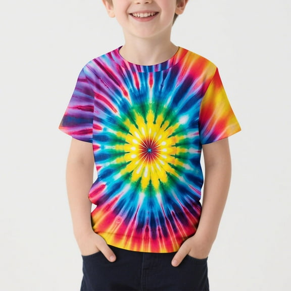 Tdoqot Boys Tie Dye T Shirts- Crewneck Short Sleeve Casual Fashion Kids Graphic Summer Tops Multicolor Size 10-12