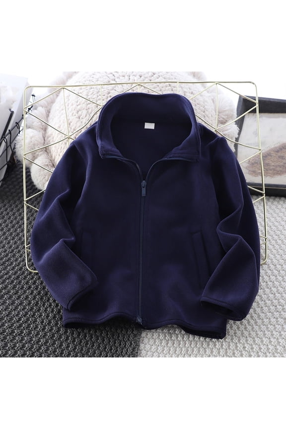 Boys Zip Up Fleece Jackets- Casual Loose Long Sleeve Fall Coats Navy Size 10