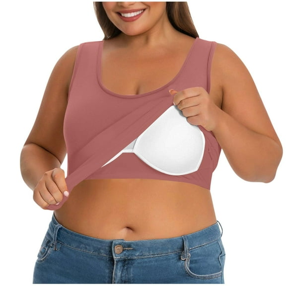 Tdoqot Built in Bra Plus Size Tank Tops for Women- Soft Basic Camisole Wider Strap Casual Summer Undershirts Pink Size L