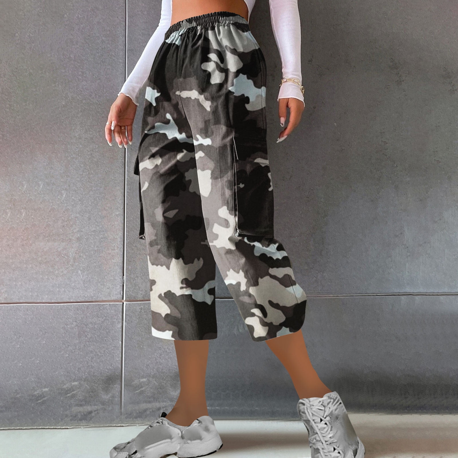 Tdoqot Camo Capri Pants for Women- Straight Leg Elastic