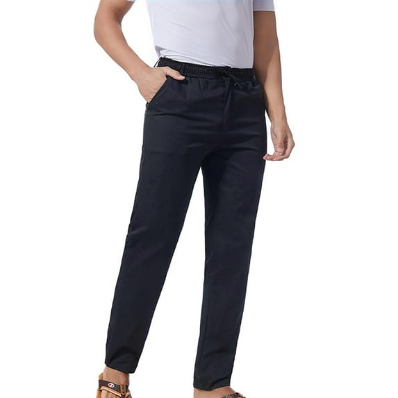 Tdoqot Chinos Pants Men- Casual Drawstring Comftable Elastic Waist Slim Cotton Mens Pants Black