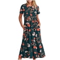 thumbnail image 1 of Tdoqot Dresses for Women 2024- Elegant Casual Floral Summer Short Sleeve Crewneck Maxi Dress with Pockets Multicolor Size 2XL, 1 of 6