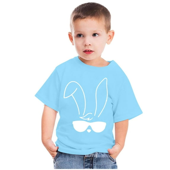 Tdoqot Easter Shirts for Girls Boys- Short Sleeve Crewneck Cute Kids Clothes T Shirt Light Blue Size 11 Years