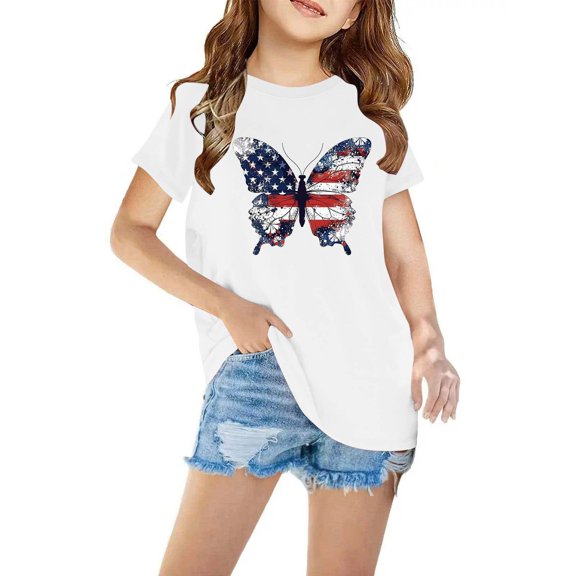 Tdoqot Girls 4th of July Shirts- Fashion Short Sleeve Cotton Summer T Shirts Kids Clothes Tops White Size 3 T