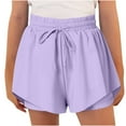 thumbnail image 1 of Tdoqot Girls Athletic Shorts- Elastic Waist Flowly Drawstring Stretch Active Running Shorts Purple Size 8 Years, 1 of 6