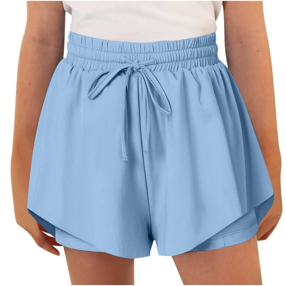 Tdoqot Girls Athletic Shorts- Stretch Drawstring Flowly Elastic Waist Active Running Shorts Blue Size 10 Years