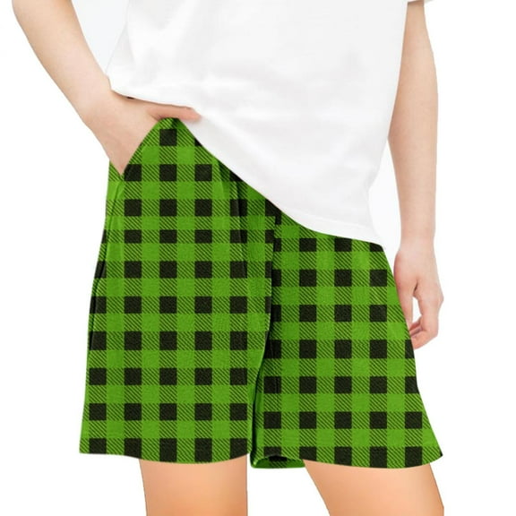 Tdoqot Girls Athletic Shorts with Pockets- Casual Plaid Summer Soft Active Running Shorts Green Size 5-6