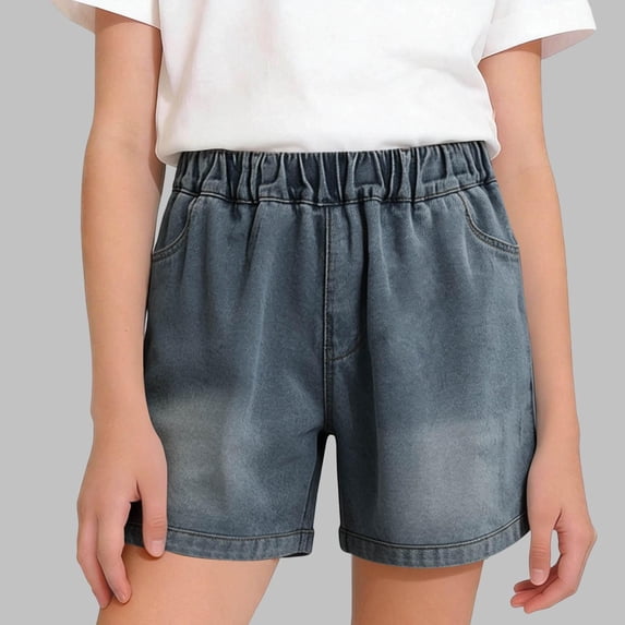 Tdoqot Girls Baggy Denim Shorts- Casual Summer Pockets Distressed Kids Jean Shorts Dark Blue Size 5