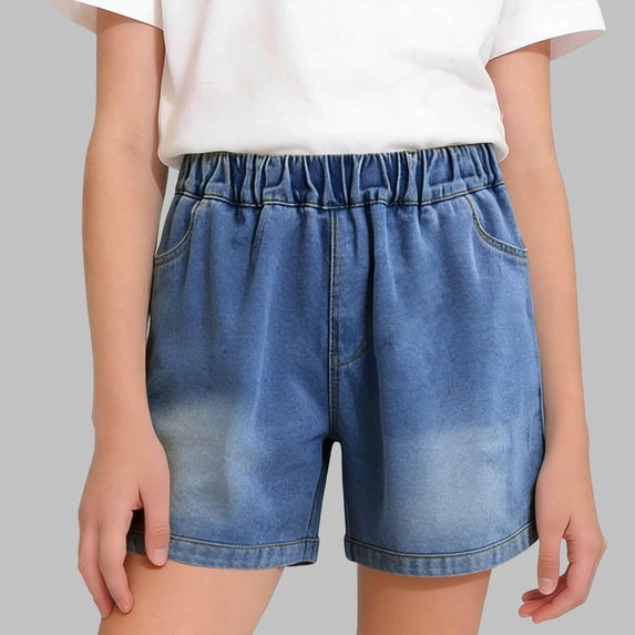 Tdoqot Girls Baggy Denim Shorts- Pockets Summer Casual Distressed Kids Jean Shorts Blue Size 10