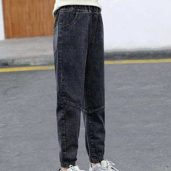 Tdoqot Girls Baggy Jeans- Casual Fashion Straight Leg Elastic Waist Denim Pants Black Size 5