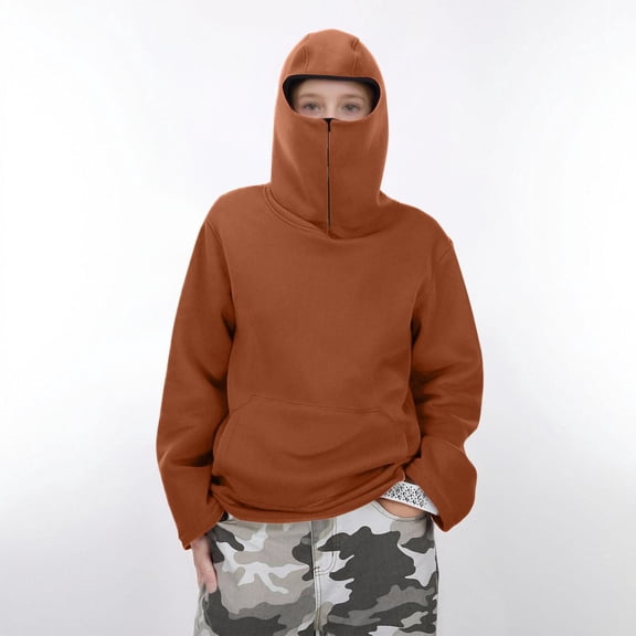 Tdoqot Girls Balaclava Hoodie- Loose Fashion Long Sleeve Casual Kids Pullover Sweatshirt Brown Size 10