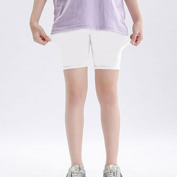 Tdoqot Girls Biker Shorts- Cotton Slim Fit Soft Active Cartwheel Shorts White Size 10-12 T