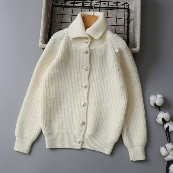 Tdoqot Girls Cardigan Sweater- Button up Casual Long Sleeve Turndown Collar Warm Kids Fall Winer Clothes White Size 14