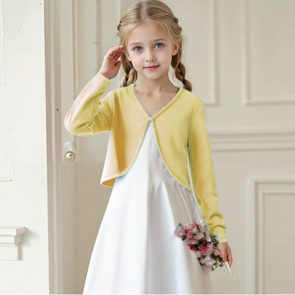 Tdoqot Girls Cardigan Sweaters- Button Front V-Neck Casual Long Sleeve Kids Fall Clothes Yellow Size 8