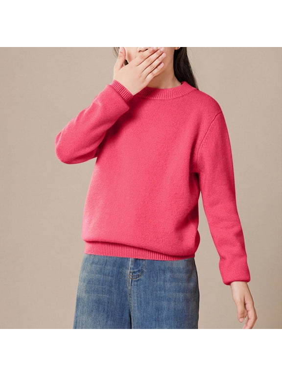 Girls Chunky Pullover Sweaters- Long Sleeve Warm Knit Soft Kids Winter Clothes Toddler To Big Hot Pink Size 12