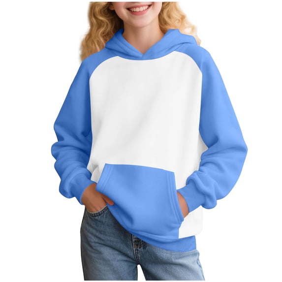 Tdoqot Girls Color Block Hoodies- Pullover Cute Long Sleeve Casual Kids Sweatshirt Dark Blue Size 14