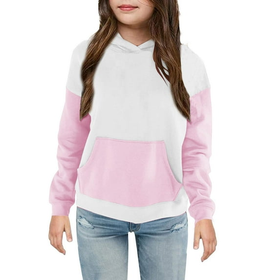 Tdoqot Girls Color Block Hoodies with Pockets- Fall Fashion Casual Long Sleeve Soft Sweatshirt Pink Size 13-14 Years