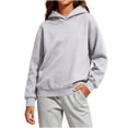 thumbnail image 1 of Tdoqot Girls Cotton Hoodie- Long Sleeve Loose Fit Casual Stretch Basic Pullover Sweatshirt Gray Size4-12, 1 of 8