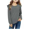 thumbnail image 1 of Tdoqot Girls Cotton T Shirts with Ruffle- Crewneck Casual Long Sleeve Fashion Kids Spring Clothes Tops Gray Size 4-12, 1 of 6