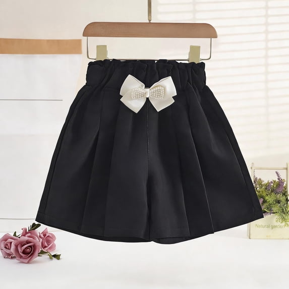Tdoqot Girls Drees Shorts with Bow- Wide Leg Casual Summer Elastic Waist Kids Shorts Black Size 8