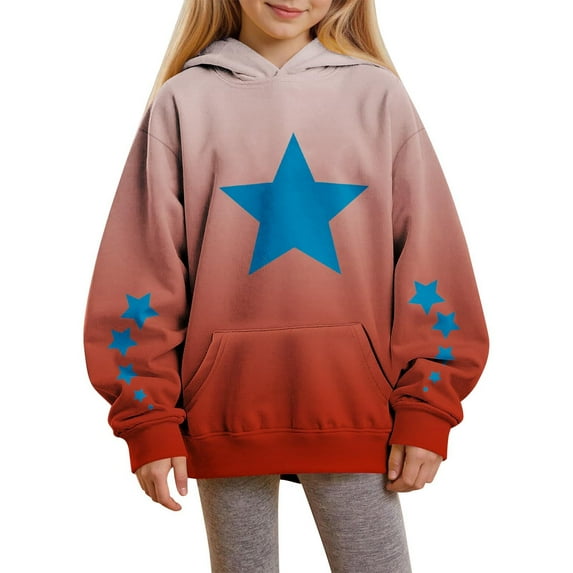 Tdoqot Girls Fashion Graphic Hoodies- Long Sleeve Pullover Casual Cute Kids Fall Sweatshirt Wine Size 4
