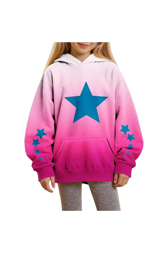 Girls Fashion Graphic Hoodies- Pullover Casual Long Sleeve Cute Kids Fall Sweatshirt Hot Pink Size 10-12