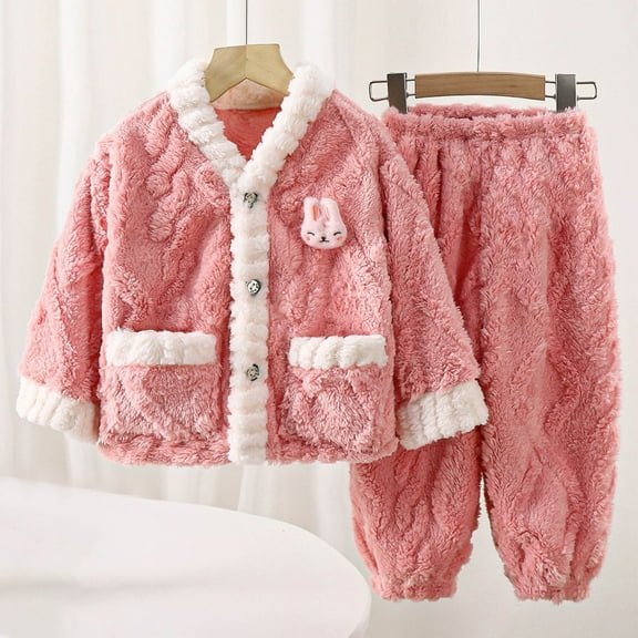 Tdoqot Girls Flannel Pajamas Set- Cute Thick Warm Long Sleeve Shirts and Pants Kids Winter Sleepwear Pink Size 14