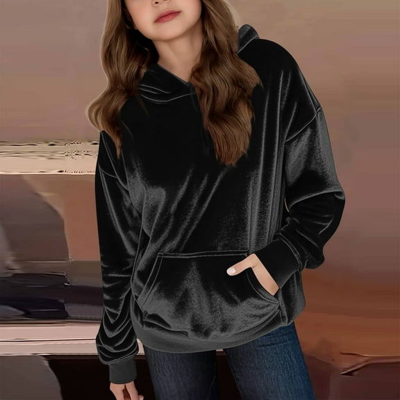 Tdoqot Girls Fleece Hoodies with Pocket- Casual Fashion Warm Long Sleeve Kids Fall Winter Clothes Black Size 8