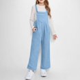 thumbnail image 1 of Tdoqot Girls Fleece Jumpsuit with Pockets- Halter Sleeveless Casual Wide Leg Winter Rompers Blue Size 5-12, 1 of 8
