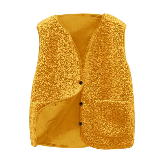Tdoqot Girls Fleece Vest Outwear- Pockets Button Down Casual Warm Kids Winter Clothes Yellow Size 12