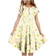 thumbnail image 1 of Tdoqot Girls Floral Dresses- Casual Summer Cute Short Sleeve Flowy Dresses Yellow Size 6, 1 of 6