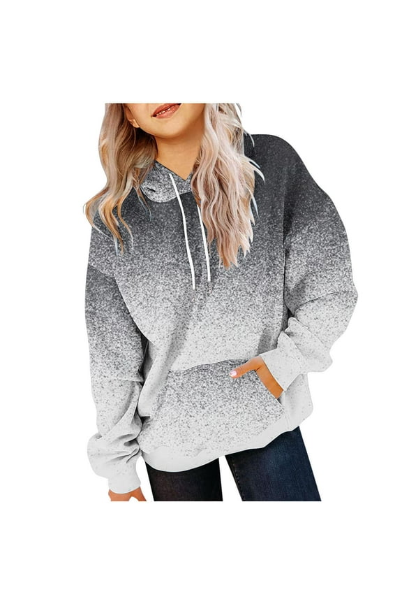 Girls Gradient Hoodies Front Pockets- Casual Long Sleeve Pullover Fashion Kids Sweatshirt Gray Size 3 T