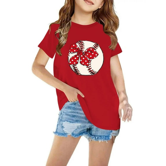 Tdoqot Girls Graphic Shirts- Cotton Fashion Summer T Shirts Short Sleeve Kids Clothes Tops Red Size 9-10