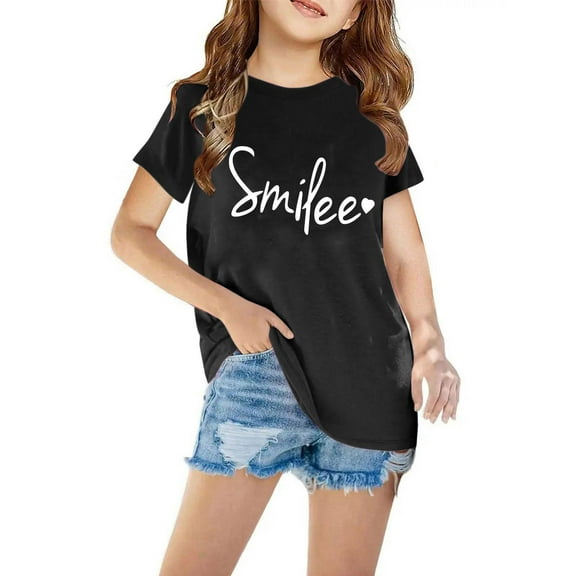 Tdoqot Girls Graphic Shirts- Cotton Summer T Shirts Fashion Short Sleeve Kids Clothes Tops Black Size 7-8