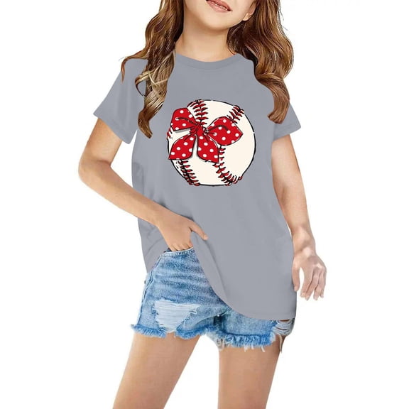 Tdoqot Girls Graphic Shirts- Short Sleeve Cotton Fashion Summer T Shirts Kids Clothes Tops Gray Size 7-8