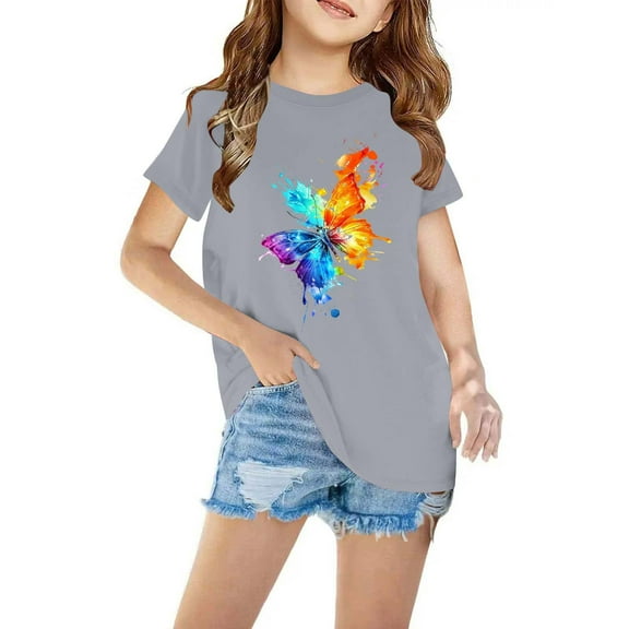 Tdoqot Girls Graphic Shirts- Summer T Shirts Fashion Cotton Short Sleeve Kids Clothes Tops Gray Size 9-10