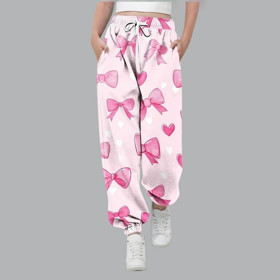 Tdoqot Girls Graphic Sweatpants with Pockets- Elastic Waist Casual Cute Drawstring Kids Joggers Multicolor Size 8