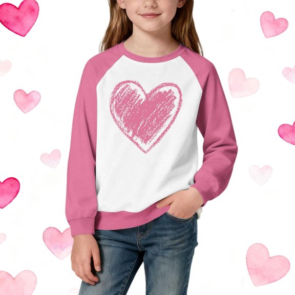 Tdoqot Girls Heart Print Sweatshirt- Pullover Casual Long Sleeve Cute Kids Spring Tops Watermelon Red Size 12