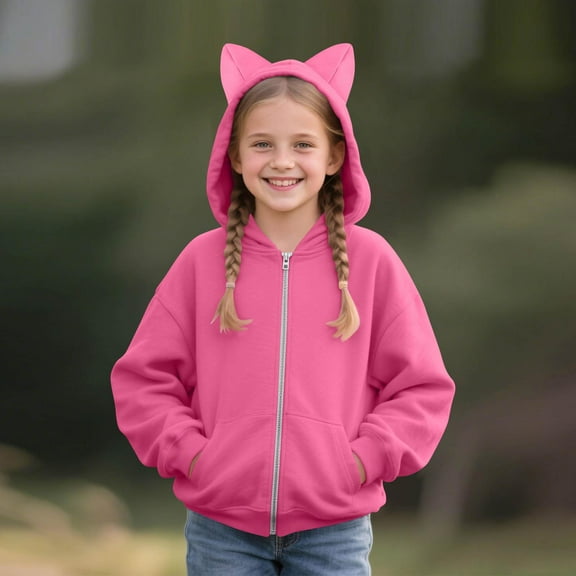 Tdoqot Girls Hoodie Jackets with Zipper- Cute Long Sleeve Casual Loose Active Fall Jacket Hot Pink Size 12