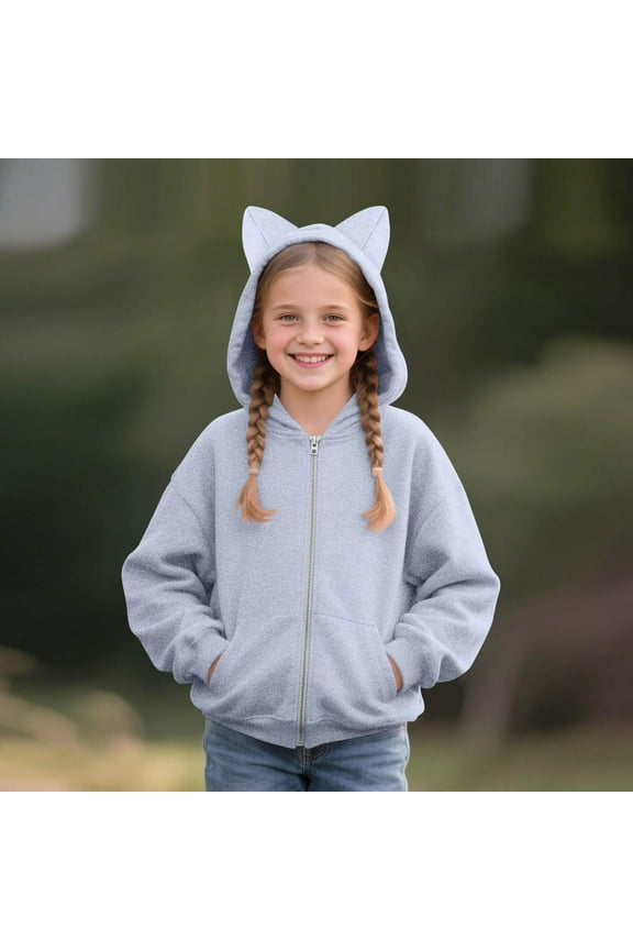 Girls Hoodie Jackets with Zipper- Long Sleeve Active Casual Cute Loose Fall Jacket Gray Size 4