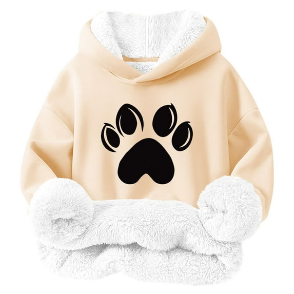 Tdoqot Girls Hoodies Fleece Lined- Warm Casual Long Sleeve Cute Sweatshirt Beige Size 3T-4T