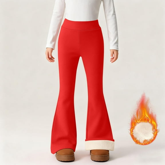 Tdoqot Girls Leggings Fleece Lined- Stretch Warm Casual High Waist Flare Winter Dance Pants Red Size 8