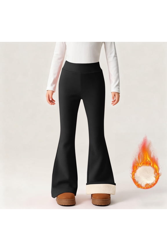 Girls Leggings Fleece Lined- Warm High Waist Stretch Casual Flare Winter Dance Pants Black Size 12