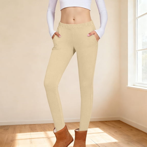 Tdoqot Girls Leggings with Pockets- Casual Full Length Soft High Waist Kids Dance Pants Khaki Size 14