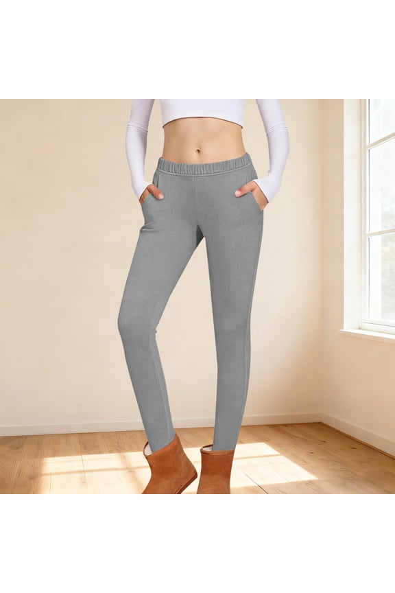 Girls Leggings with Pockets- Full Length Soft Casual High Waist Kids Dance Pants Gray Size 14