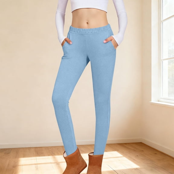 Tdoqot Girls Leggings with Pockets- Full Length Soft High Waist Casual Kids Dance Pants Blue Size 14