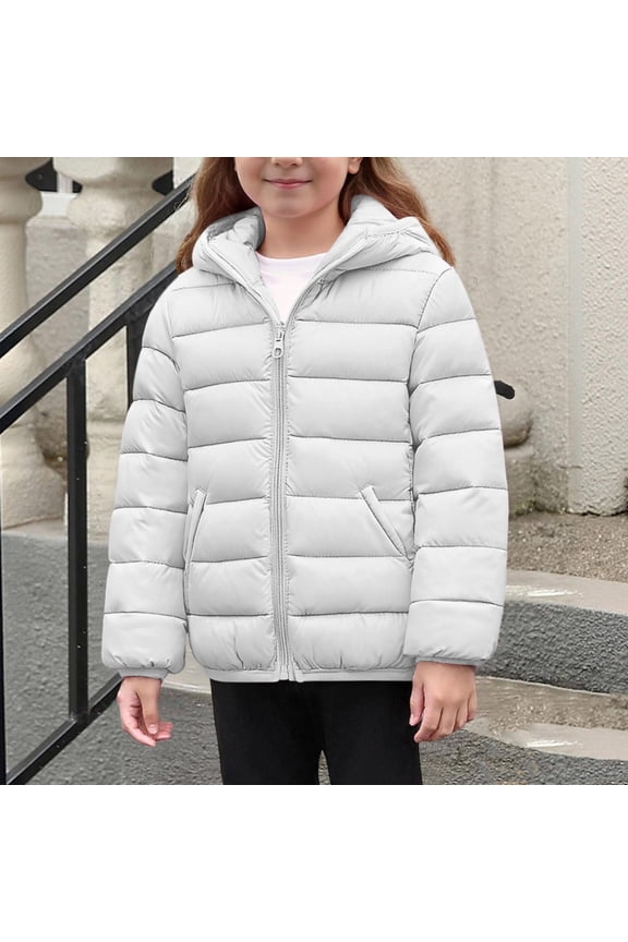 Girls Lightweight Winter Coats with Hood- Casual Full Zip Warm Kids Puffer Jacket White Size 10